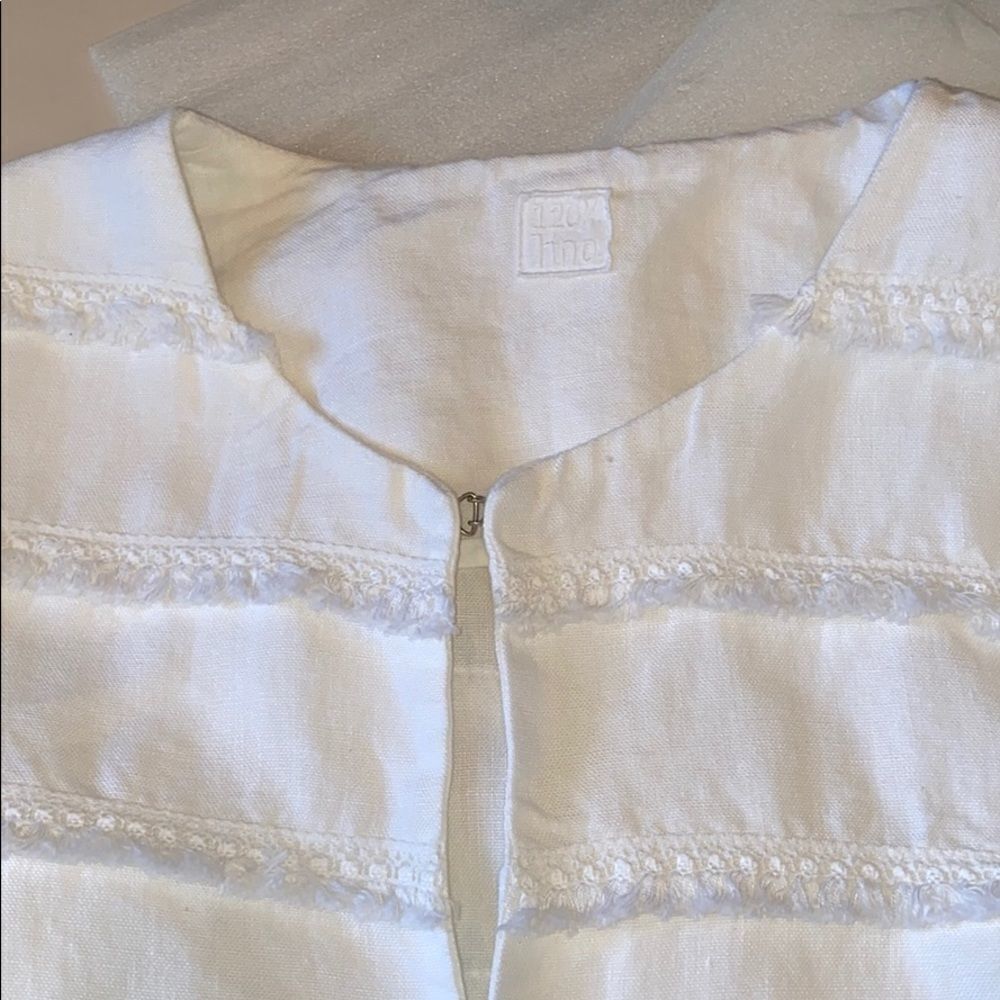 120% Lino White Fringe Jacket Hook & Eye Closure Size 6 - Picture 14 of 16